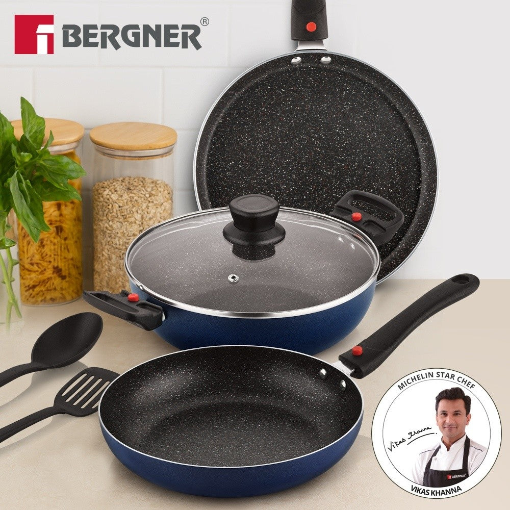 Bergner Sherry Plus 5-Layer Non-Stick 6 Pcs Induction Cookware Set (Navy Blue)