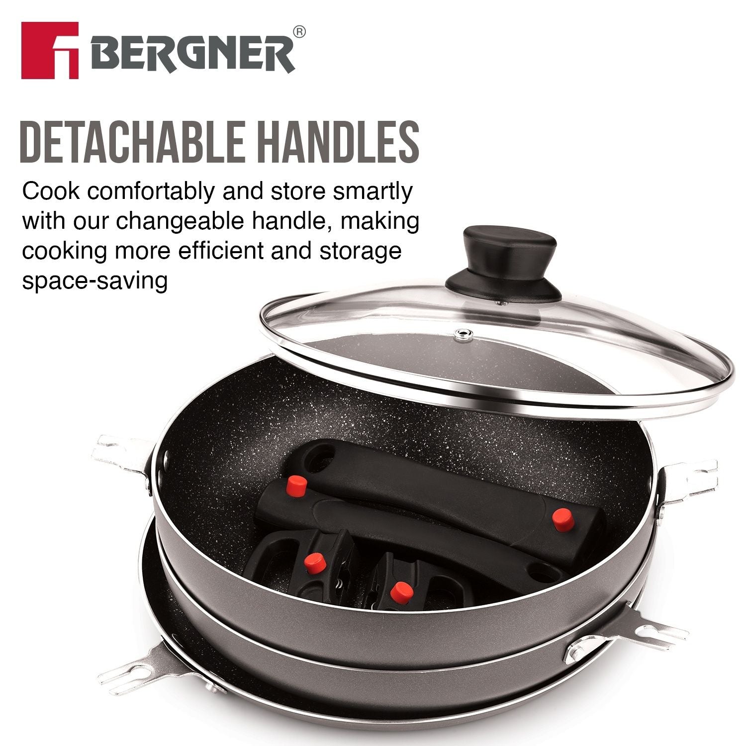 Bergner Sherry Plus 5-Layer Non-Stick 6 Pcs Induction Cookware Set (Grey)