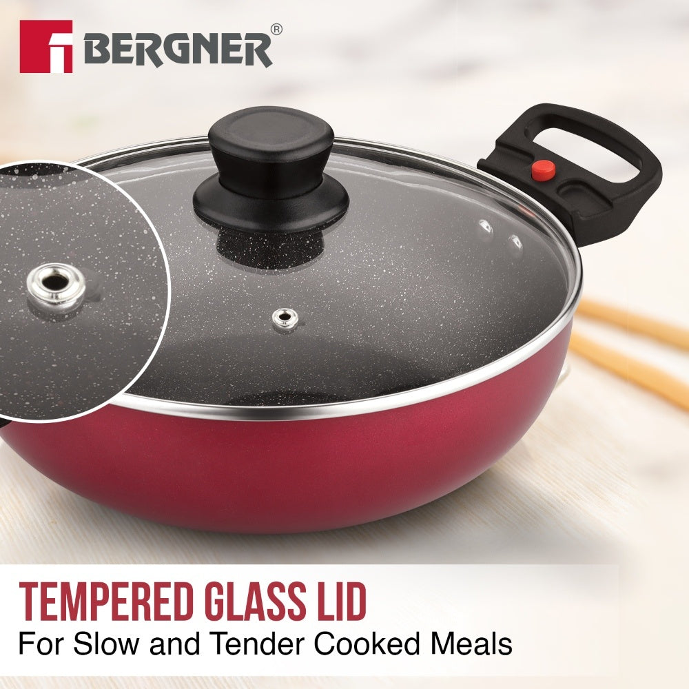 Bergner Sherry Plus 5-Layer Non-Stick 6 Pcs Induction Cookware Set (Maroon)