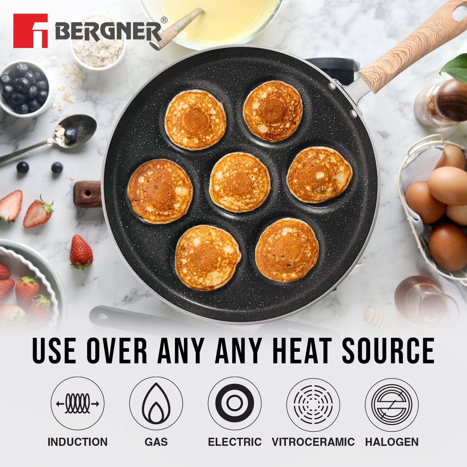 Bellini Plus Aura 5-Layer Non-Stick 7 PIT Uttapam Tawa - Gas Stove Ready