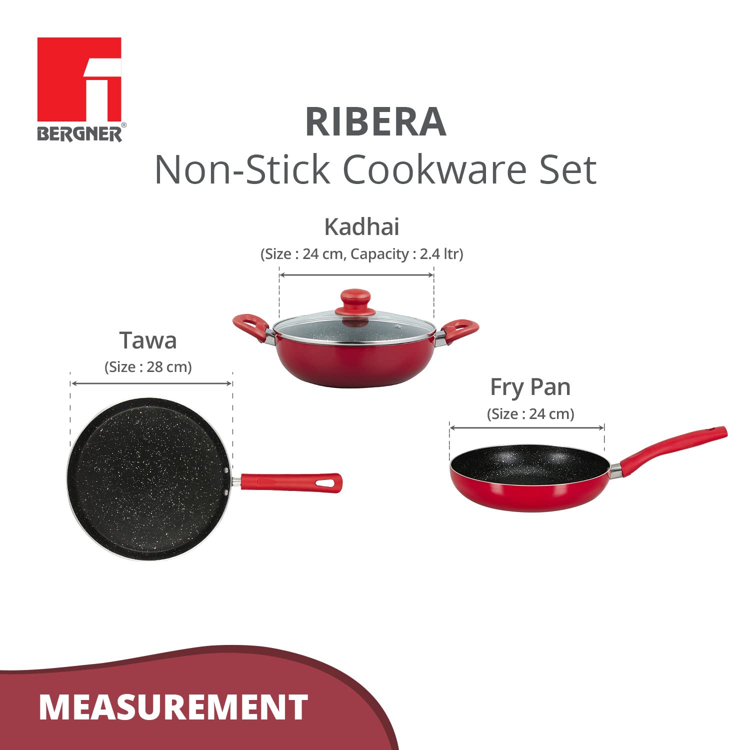 Ribera Non-Stick 4 Pcs Cookware Set - Induction Bottom (Red)