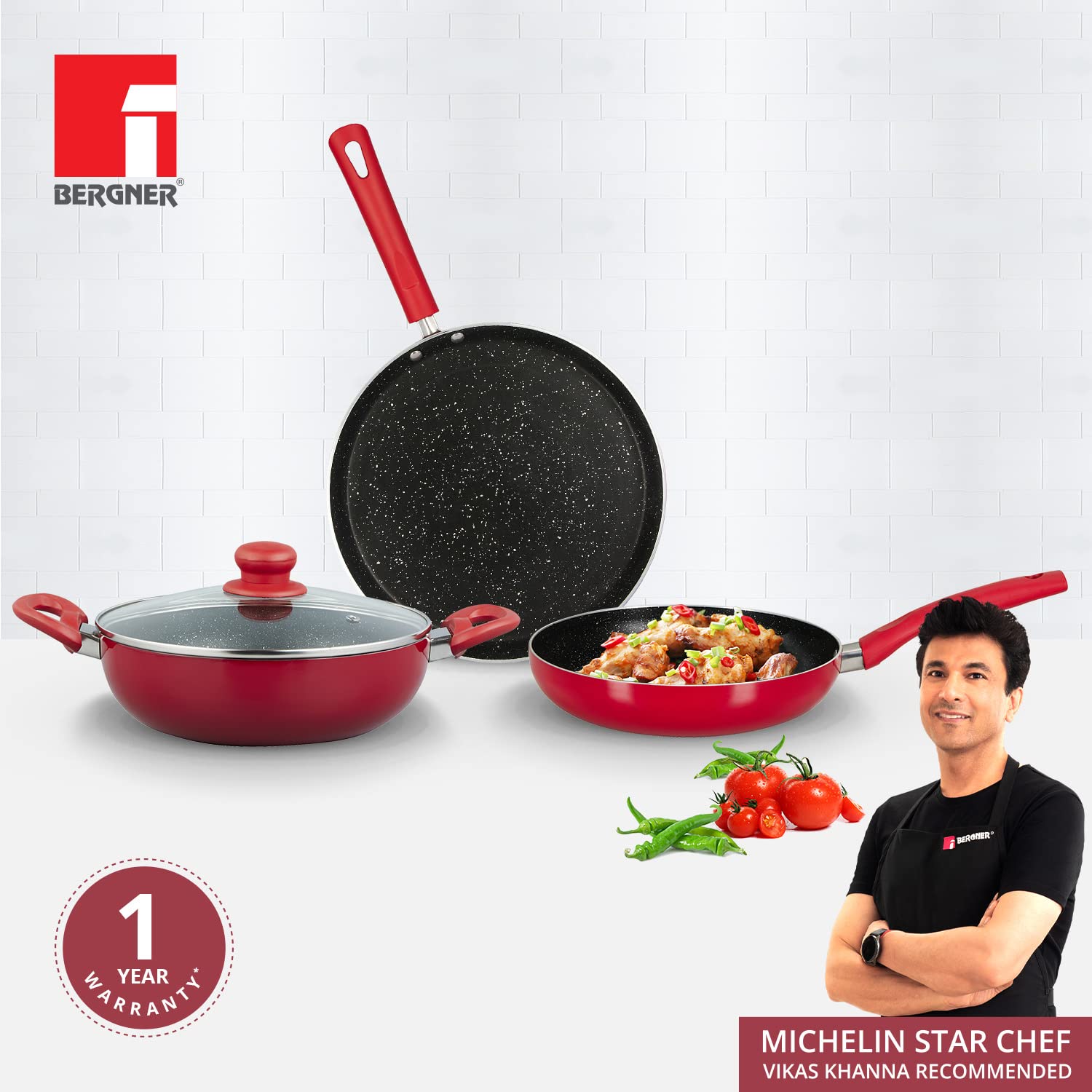 Ribera Non-Stick 4 Pcs Cookware Set - Induction Bottom (Red)