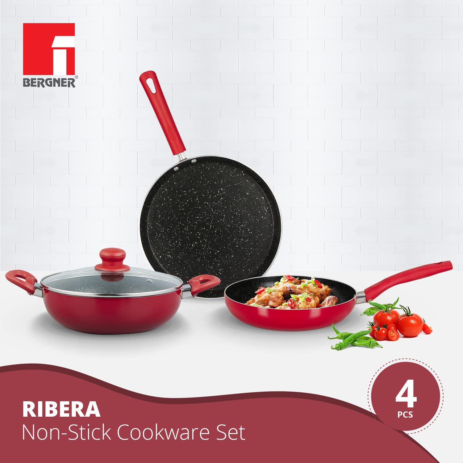 Ribera Non-Stick 4 Pcs Cookware Set - Induction Bottom (Red)