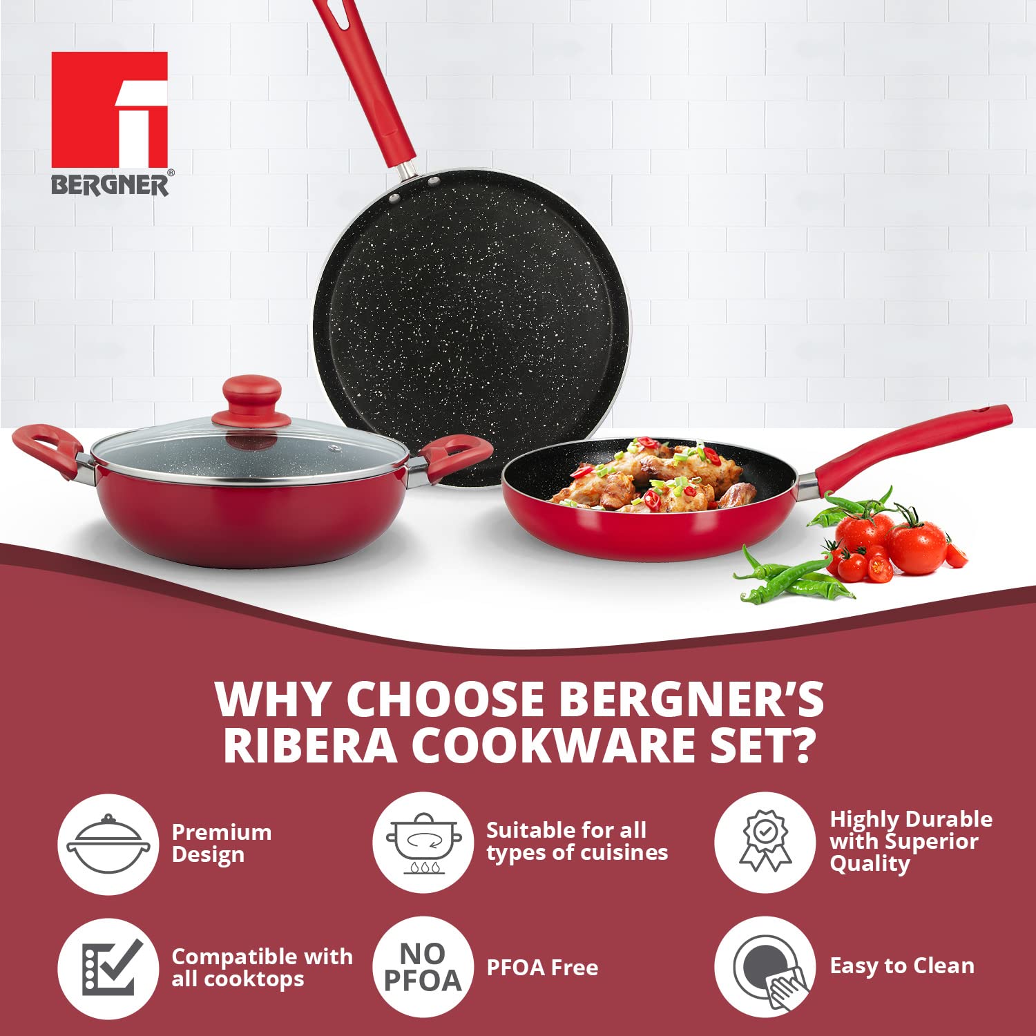 Ribera Non-Stick 4 Pcs Cookware Set - Induction Bottom (Red)