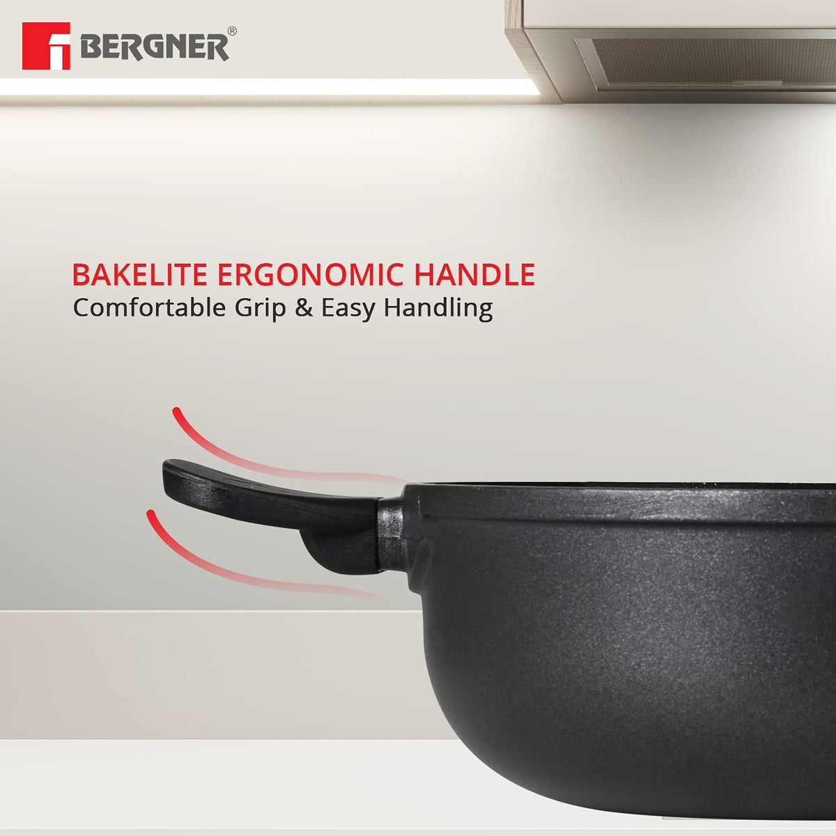 Bergner Senator Die-Cast Non-Stick Kadai With Glass Lid, Minimal Oil Use for Healthy Cooking - Induction Bottom