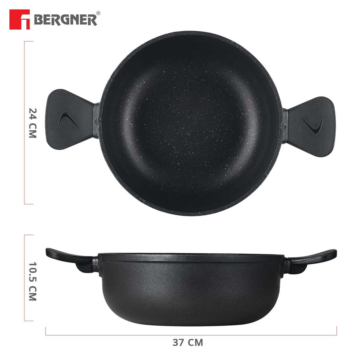 Bergner Senator Die-Cast Non-Stick Kadai With Glass Lid, Minimal Oil Use for Healthy Cooking - Induction Bottom