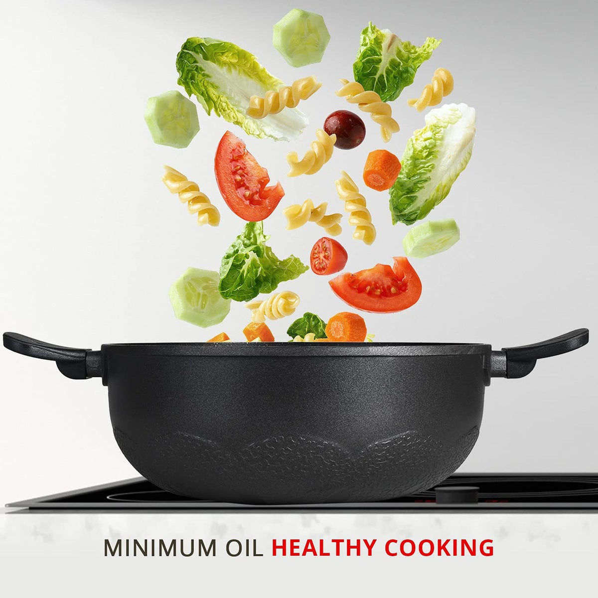 Bergner Senator Die-Cast Non-Stick Kadai With Glass Lid, Minimal Oil Use for Healthy Cooking - Induction Bottom