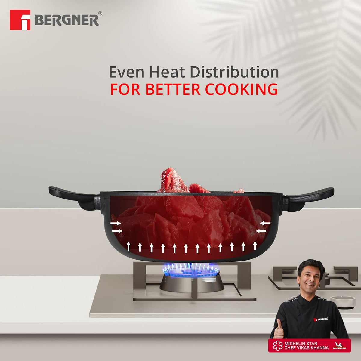 Bergner Senator Die-Cast Non-Stick Kadai With Glass Lid, Minimal Oil Use for Healthy Cooking - Induction Bottom