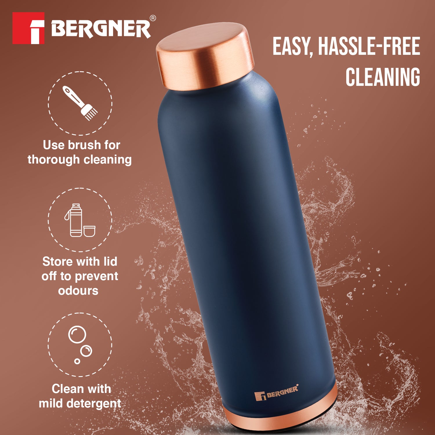 Walking Pure Copper Water Bottle 950ml | Non-Toxic Leak Resistant-Navy Blue