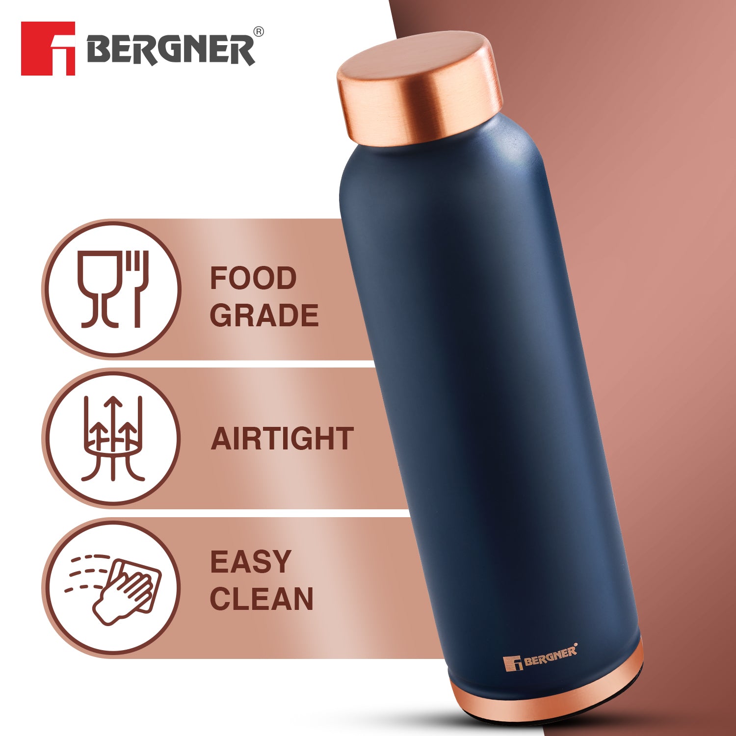 Walking Pure Copper Water Bottle 950ml | Non-Toxic Leak Resistant-Navy Blue