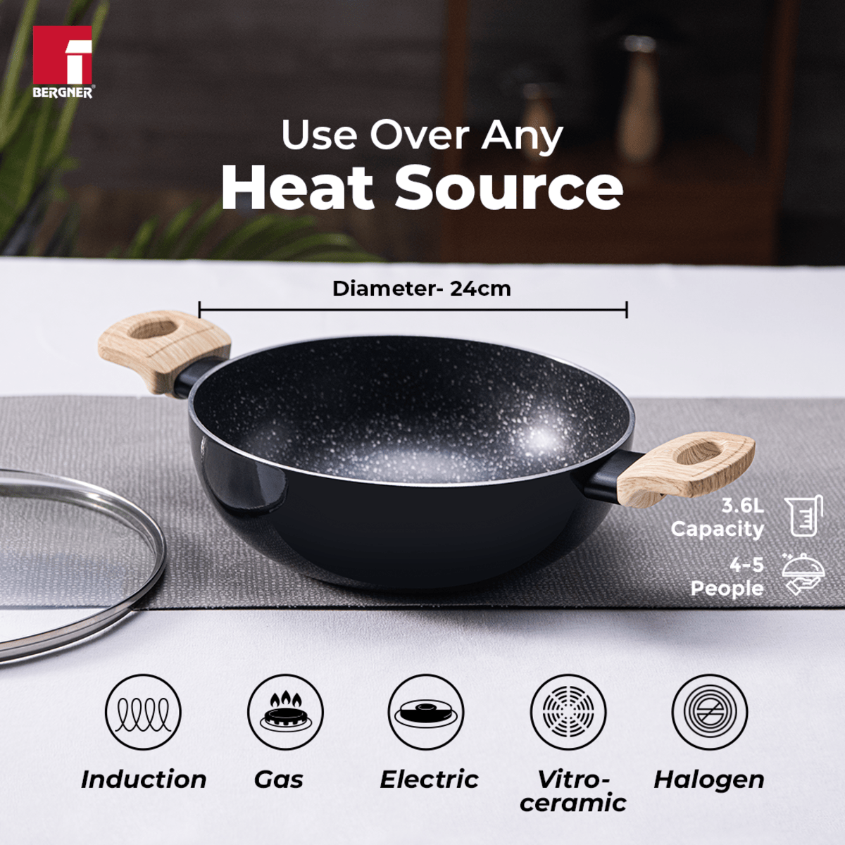 Bellini Plus Aura 5-Layer Non-Stick 24cm (3.6 Litres) Kadai