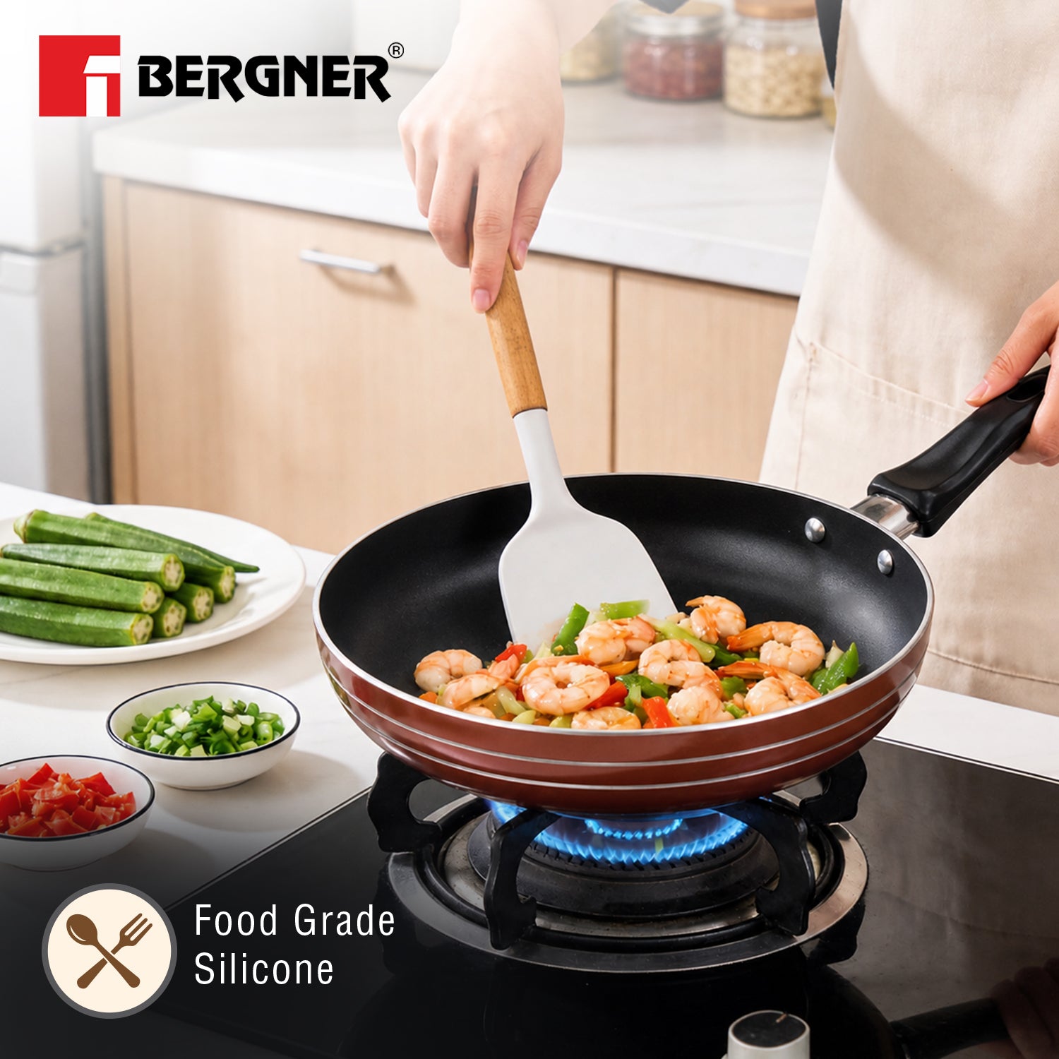 Naturally Silicone Solid Turner 33cm with Wooden Handle