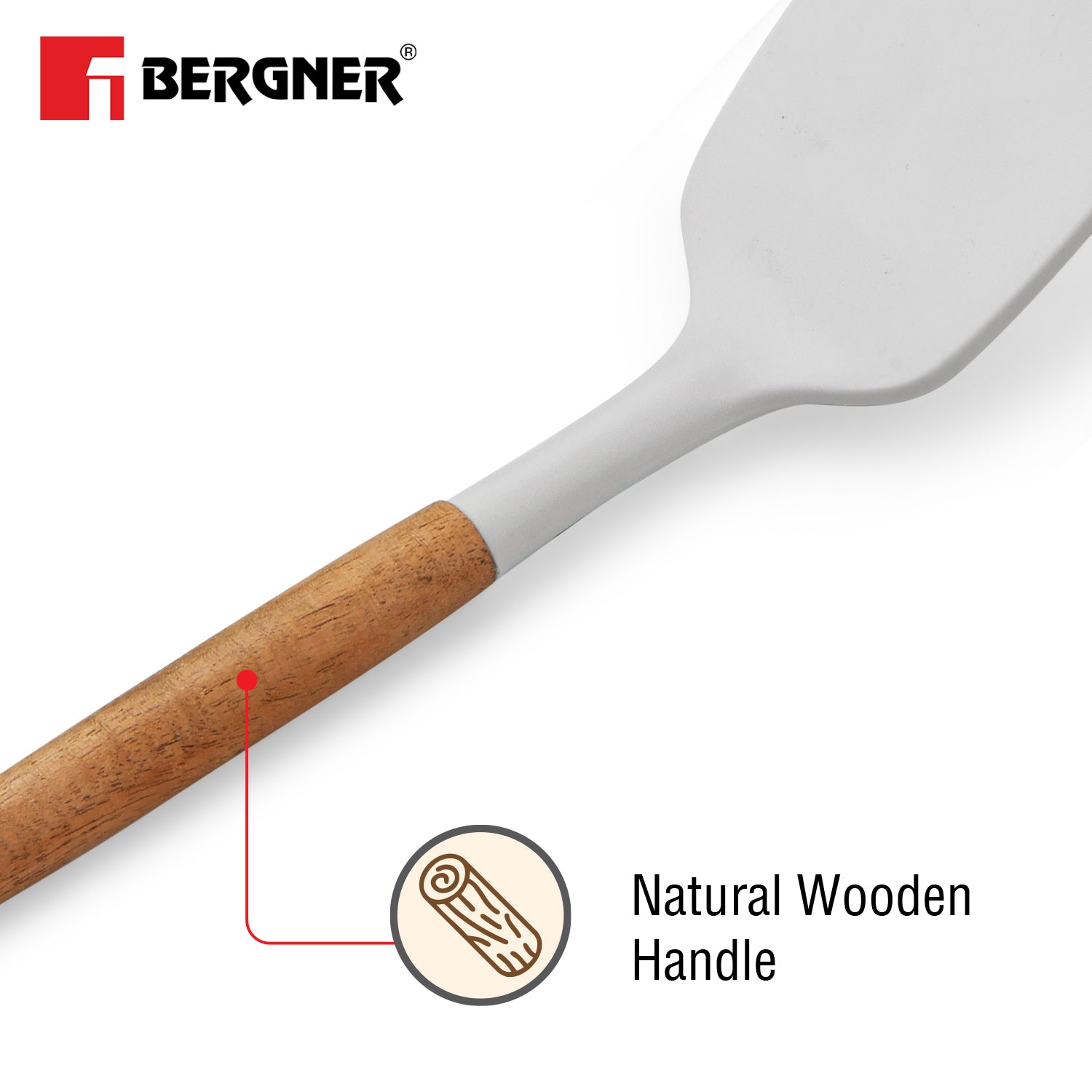 Naturally Silicone Solid Turner 33cm with Wooden Handle