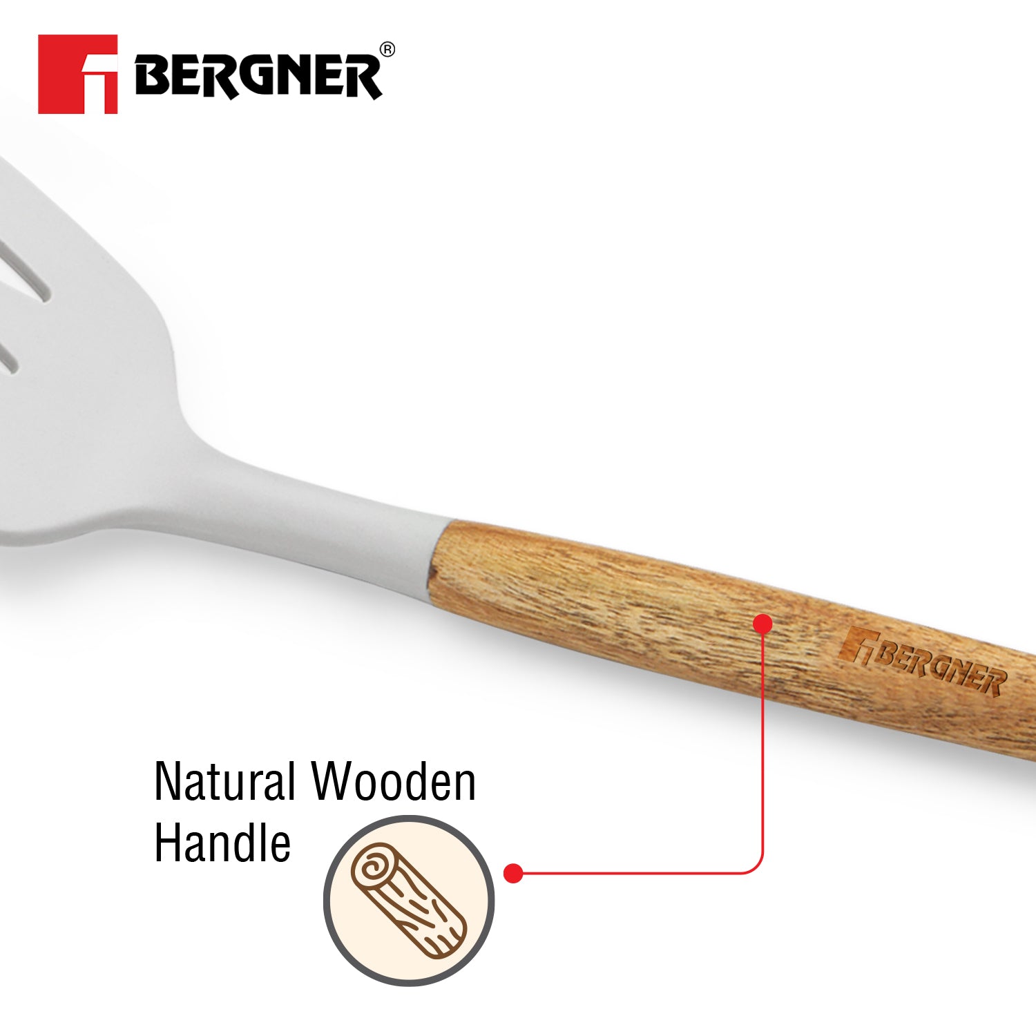 Naturally Silicone Slotted Turner 33cm with Wooden Handle