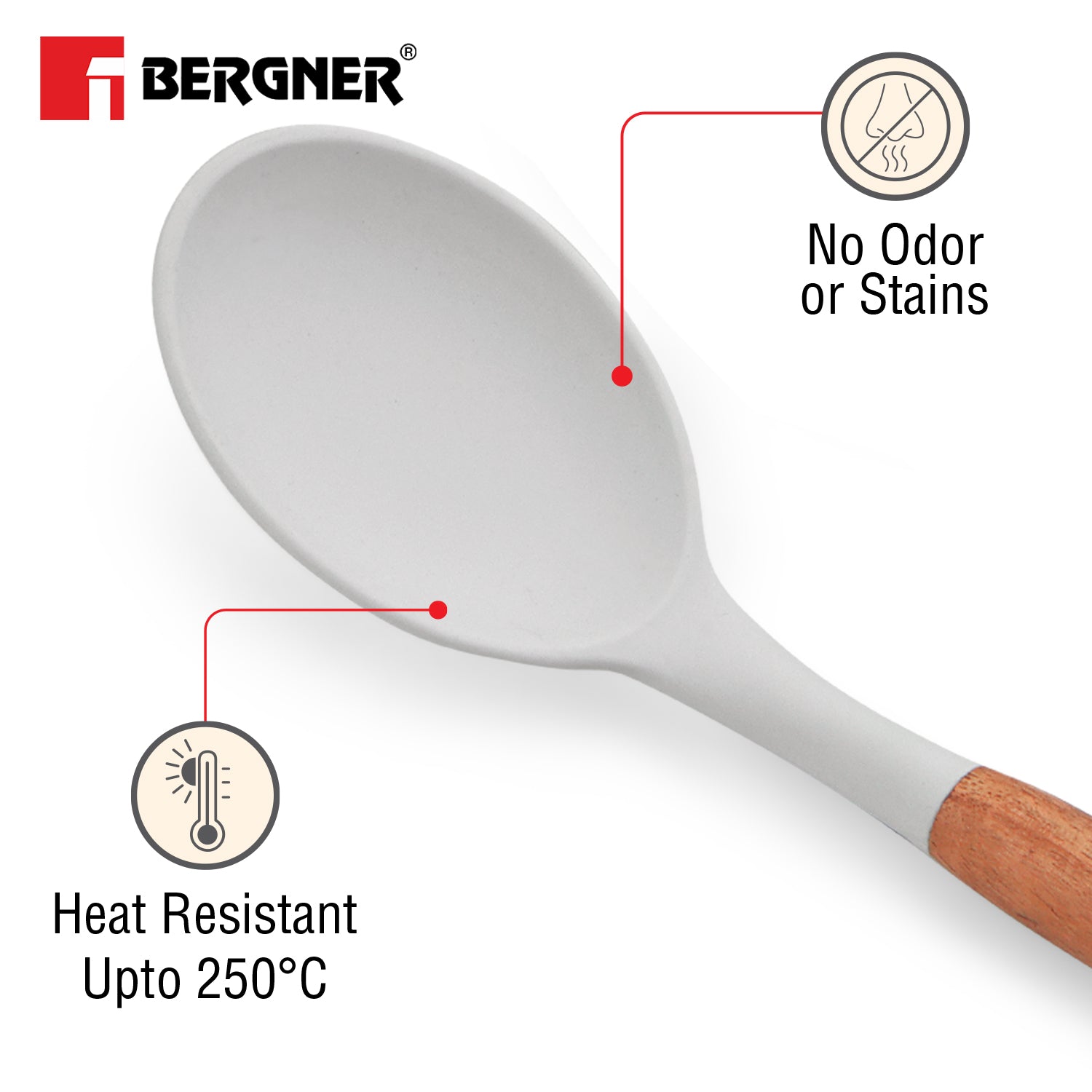 Naturally Silicone Solid Spoon 32cm with Wooden Handle