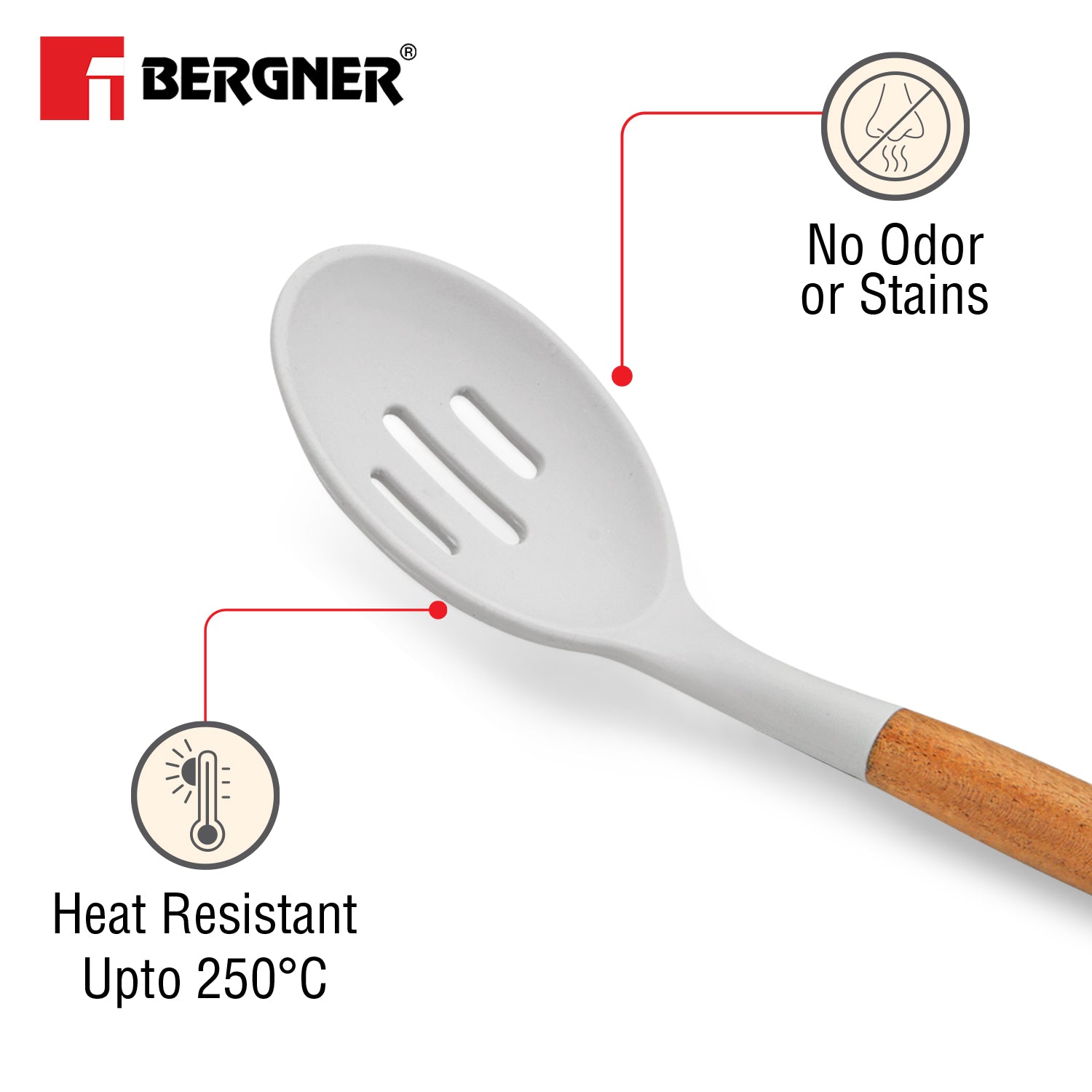 Naturally Silicone Slotted Spoon 32cm with Wooden Handle