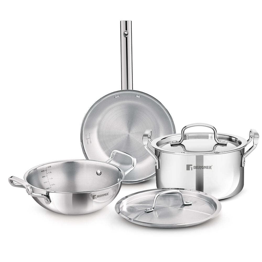 TriPro 5 Pcs TriPly Stainless Steel Cookware Set - Induction Bottom