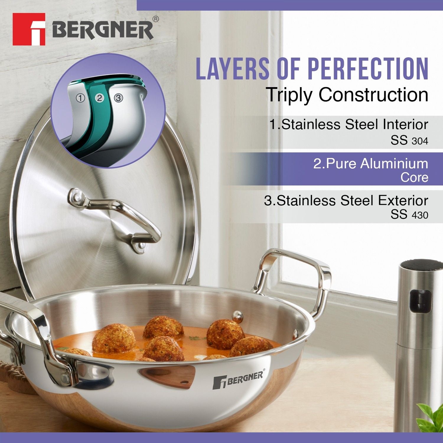 TriPro 5 Pcs Tri-Ply Stainless Steel Cookware Set