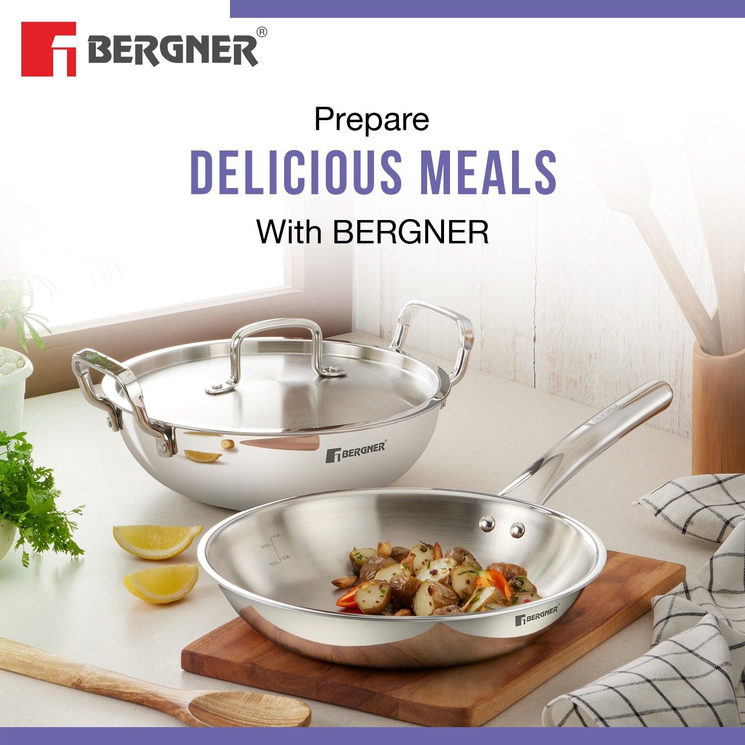 TriPro 5 Pcs Tri-Ply Stainless Steel Cookware Set