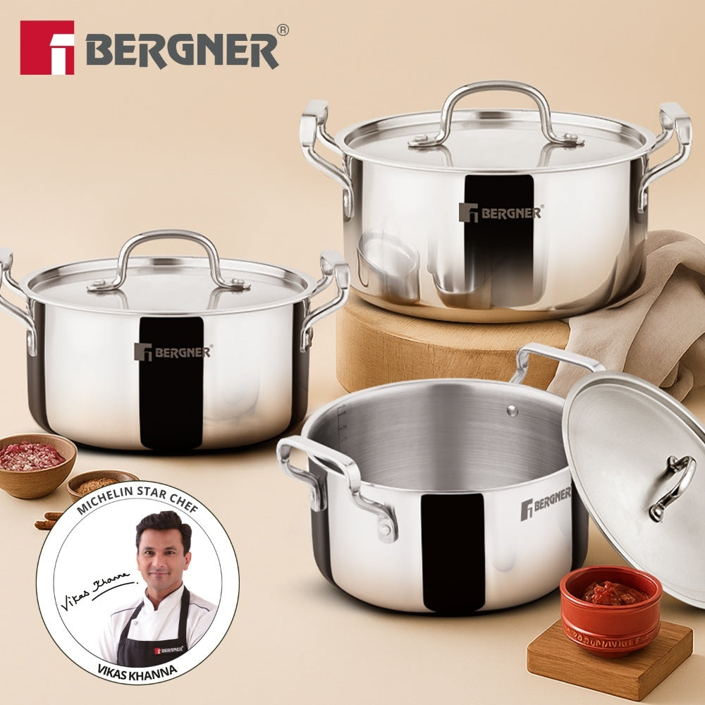 Tripro Tri-Ply Stainless Steel Cook and Serve Casserole 6 Pcs Combo Set - Induction Compatible