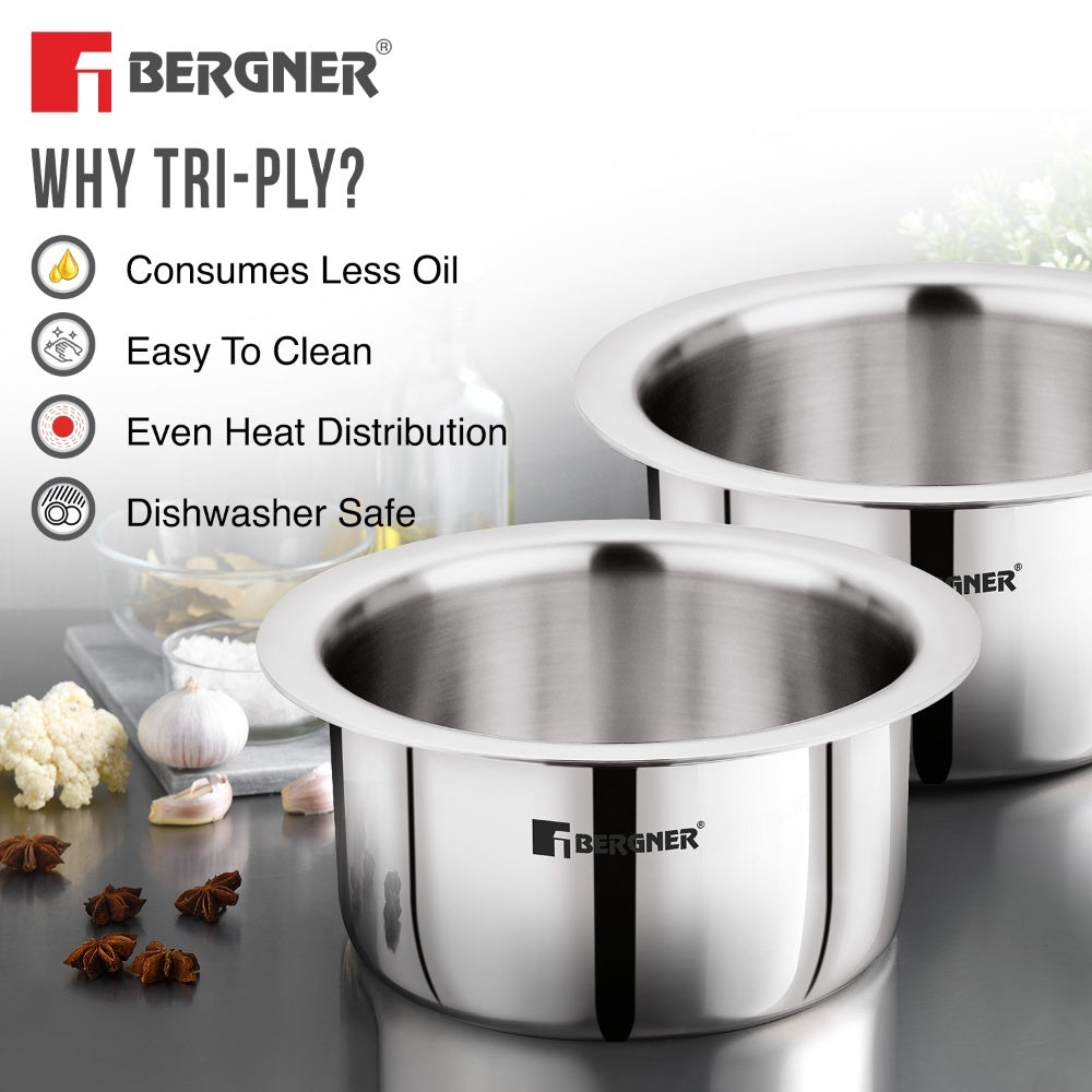 TriPro Tri-Ply Stainless Steel 4 Pcs Cookware Combo Set - Induction Bottom