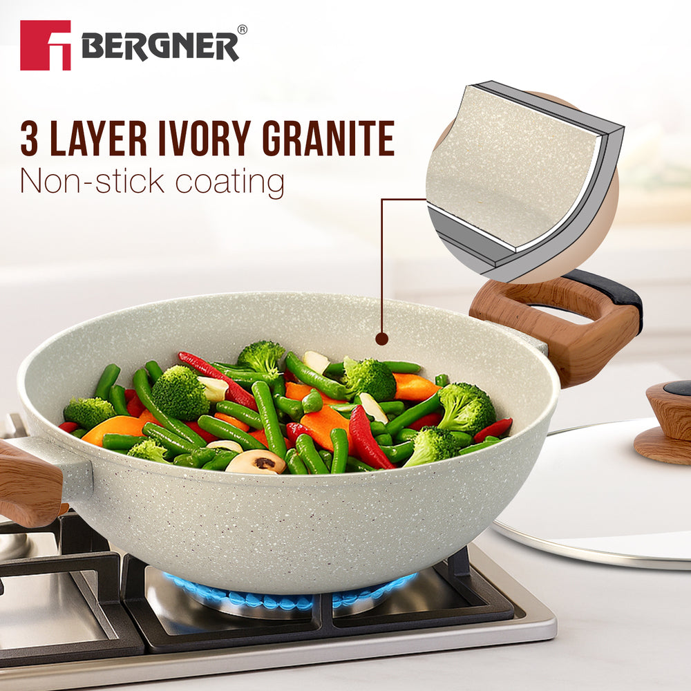 Ivory Granite Induction Non-Stick 3 Pcs Cookware Combo