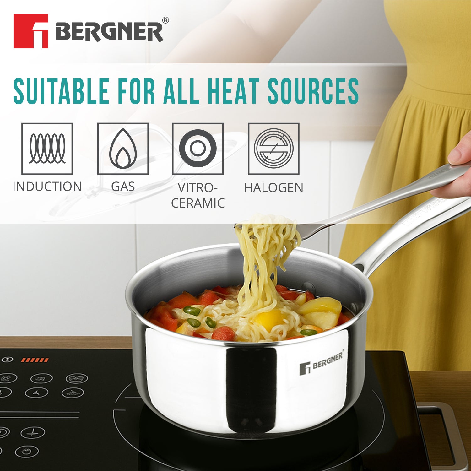 Bergner Argent Triply 5 Pcs Cookware Set - Induction and Gas Stove Ready