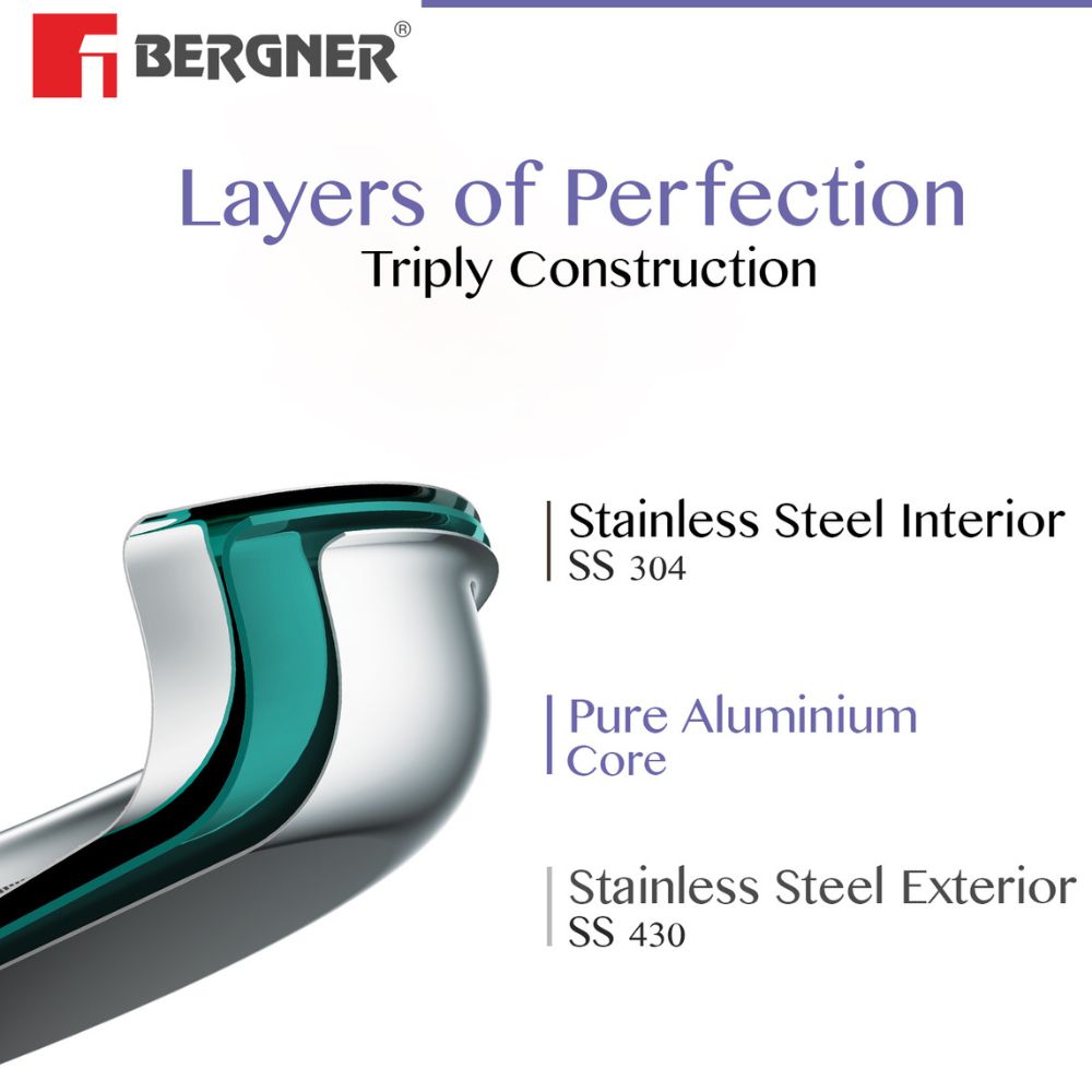 Bergner Argent Triply 3 Pcs Cookware Set - Induction and Gas Stove Ready