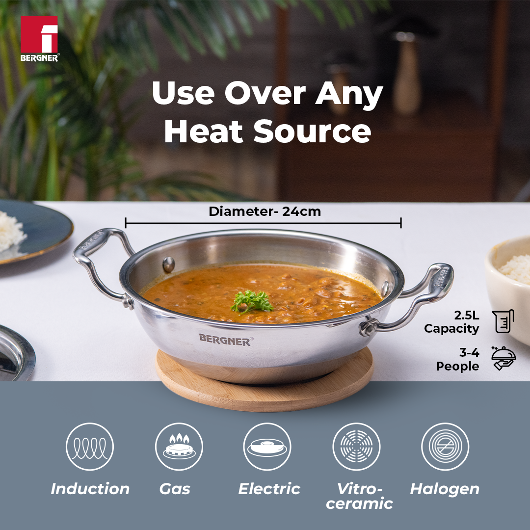 Bergner Argent Triply 3 Pcs Cookware Set - Induction and Gas Stove Ready