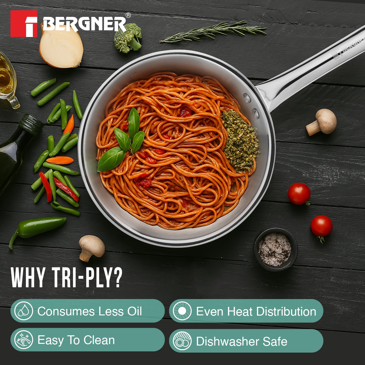 Bergner BE Essentials Tripro Triply 2 Pcs Cookware Combo - Induction Bottom