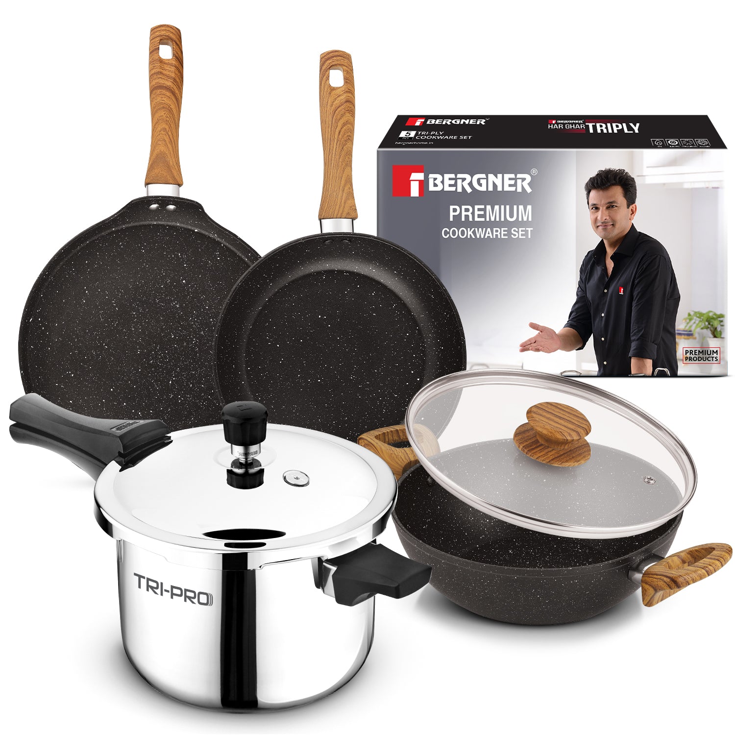 Tripro Ivory Black 5 Pc Cookware Set