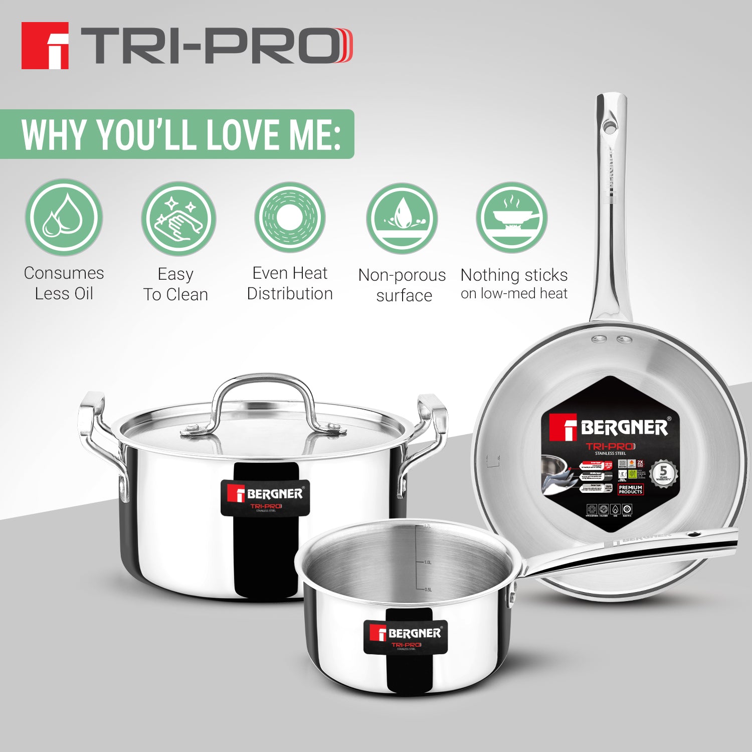 Tripro Triply Cookware Set of 4 Pcs