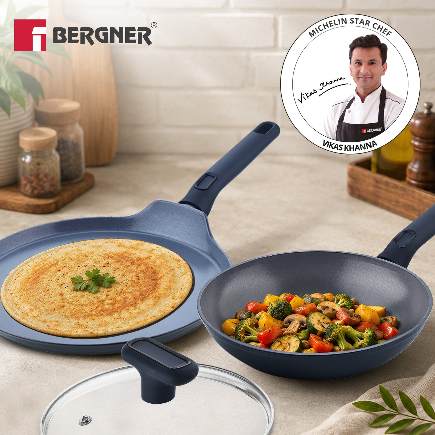 Jade Non-Stick Ceramic Coated 2 Pcs Combo of Frypan & Dosa Tawa