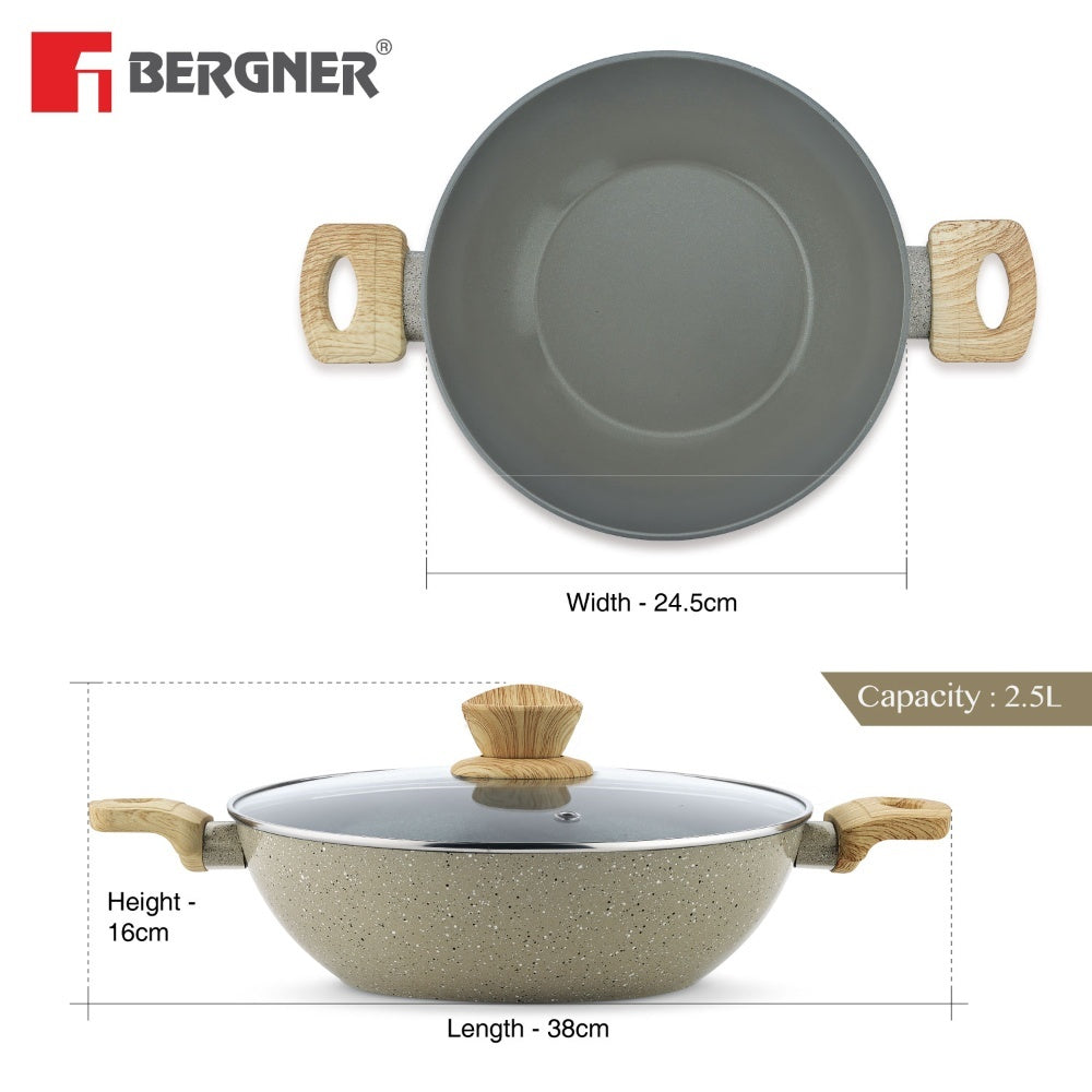 Naturally Ceramic Forged Aluminium 24cm (2.5 L) Kadai - Induction Bottom