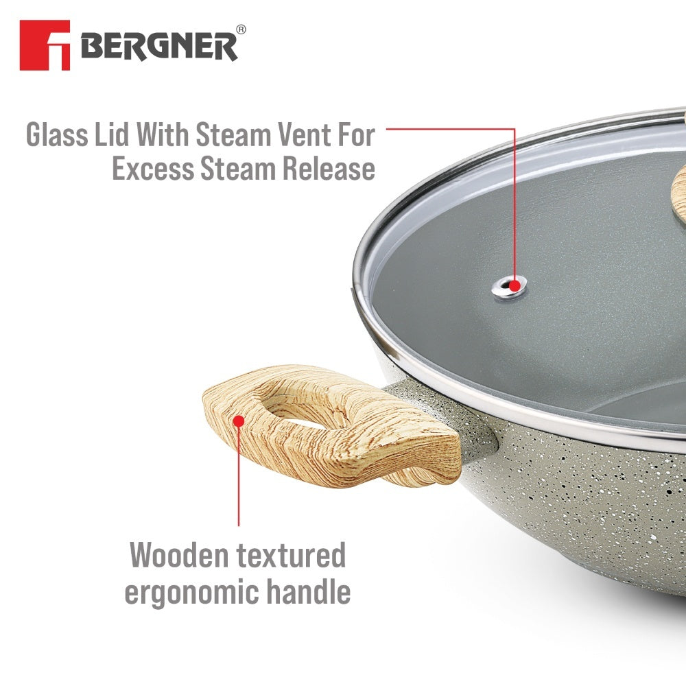 Naturally Ceramic Forged Aluminium 24cm (2.5 L) Kadai - Induction Bottom