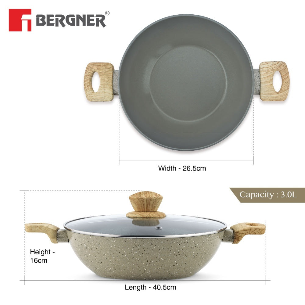 Naturally Ceramic Forged Aluminium 26cm (3 L) Kadai - Induction Bottom