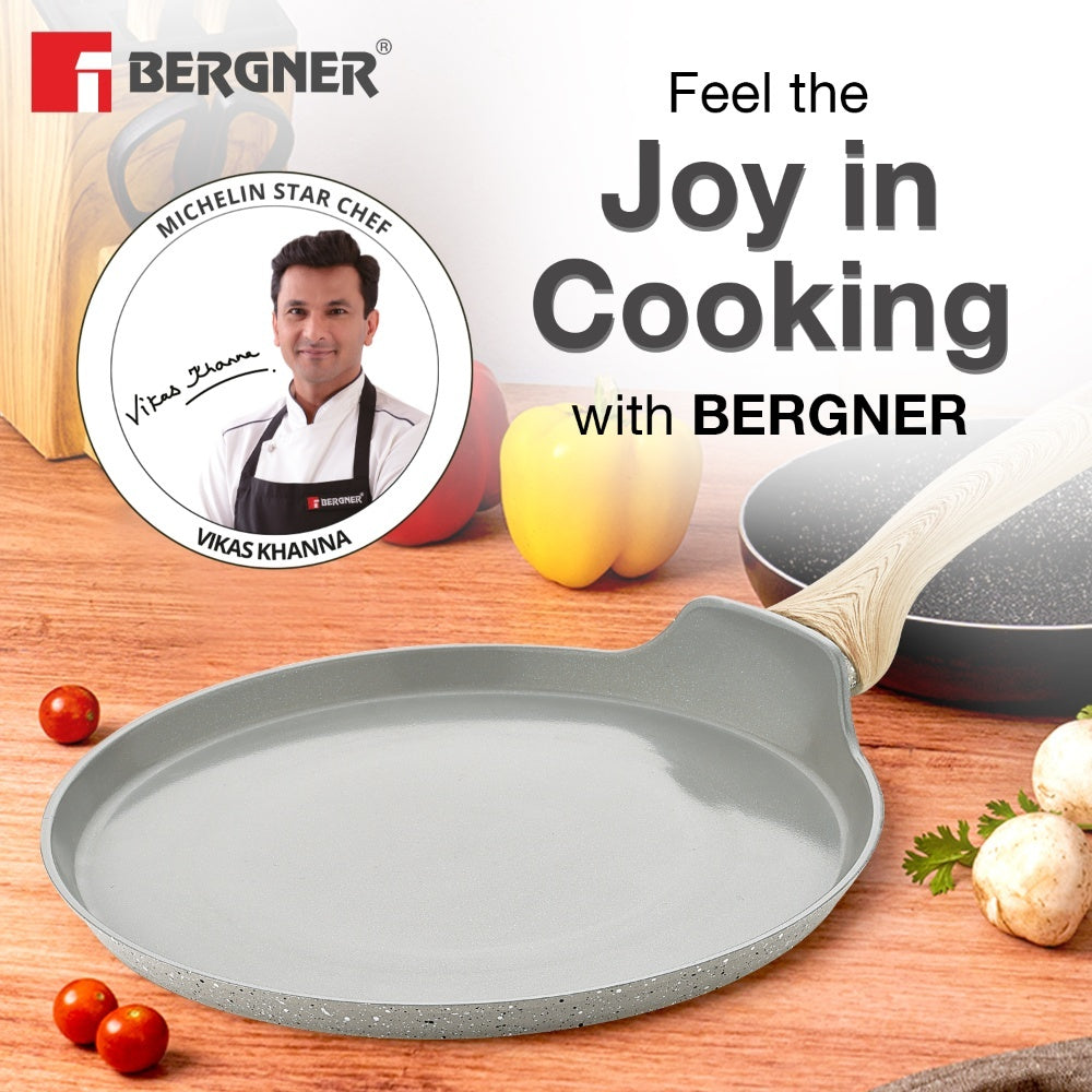 Naturally Ceramic Forged Aluminium 26 cm Flat Dosa Tawa with Soft Touch Handle - Induction Bottom