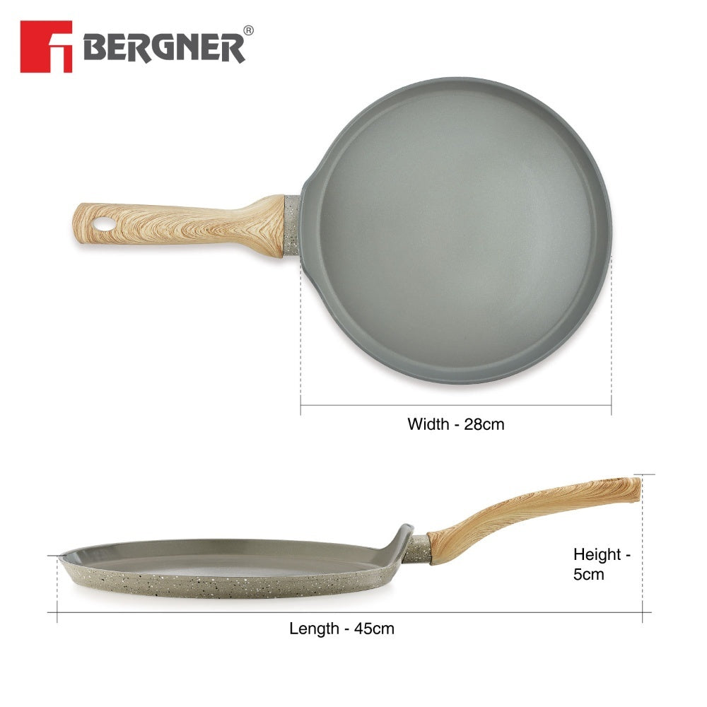 Naturally Ceramic Forged Aluminium 26 cm Flat Dosa Tawa with Soft Touch Handle - Induction Bottom
