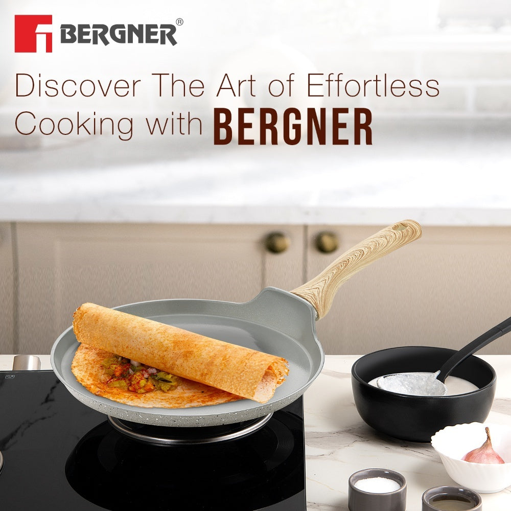 Naturally Ceramic Forged Aluminium 26 cm Flat Dosa Tawa with Soft Touch Handle - Induction Bottom