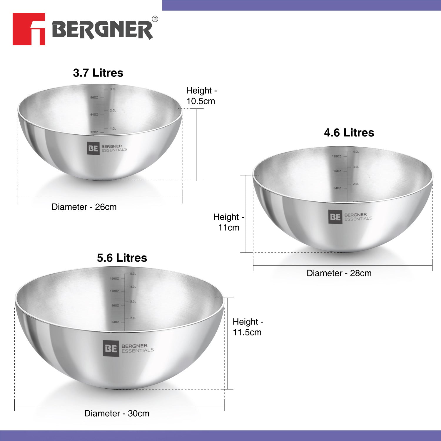 BE Essentials Tri-Ply Traditional Stainless Steel Set of 3 Pcs Deep Tasra - Gas Stove Compatible