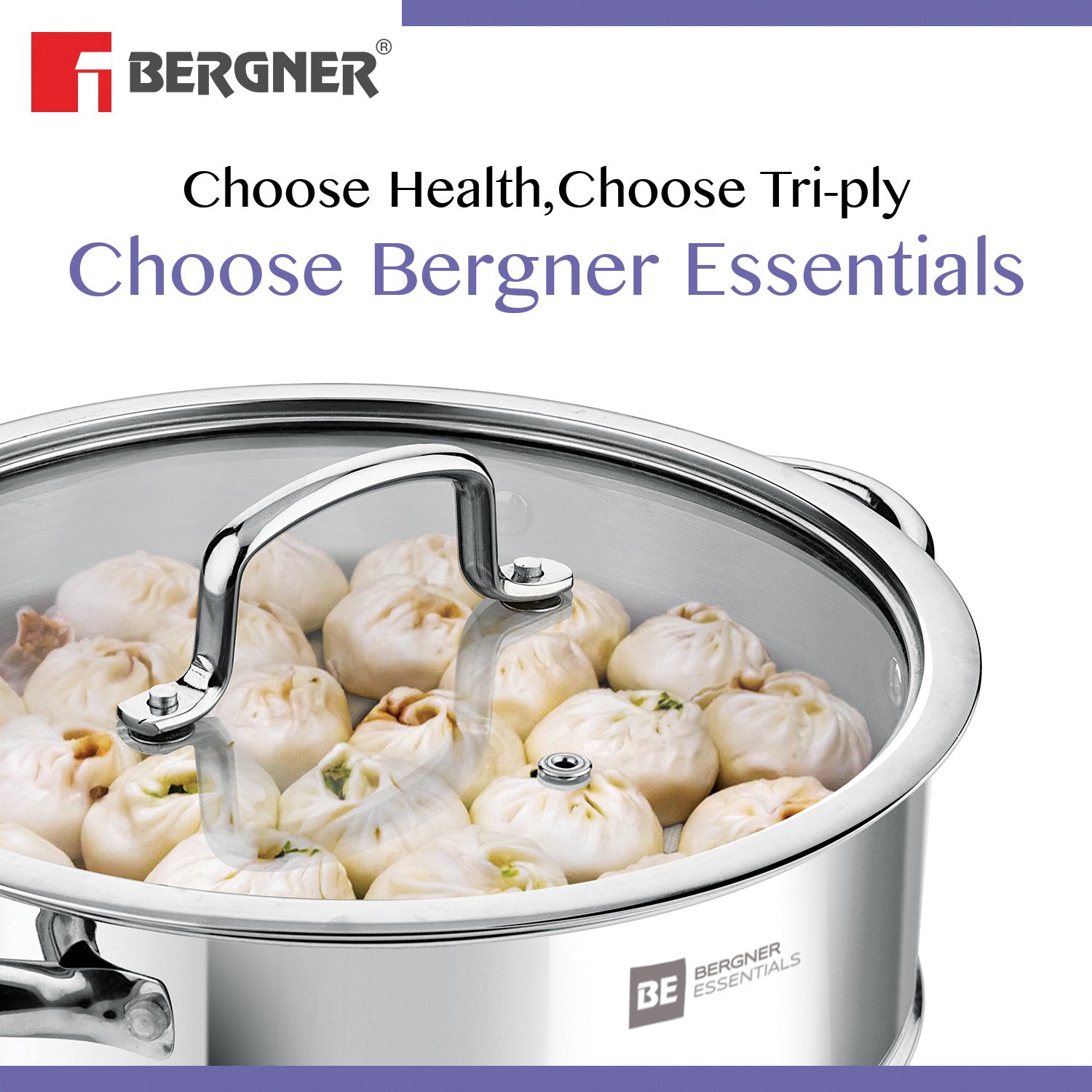 BE Essentials TriPly Stainless Steel Kadai with Steamer 3 Pcs Set