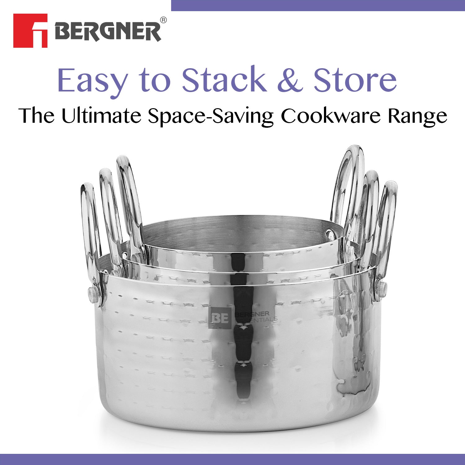 Bergner BE Essentials Stainless Steel Mini Hammered 3 Pcs Serving Set - Gas Stove Compatible (5-Year Warranty)
