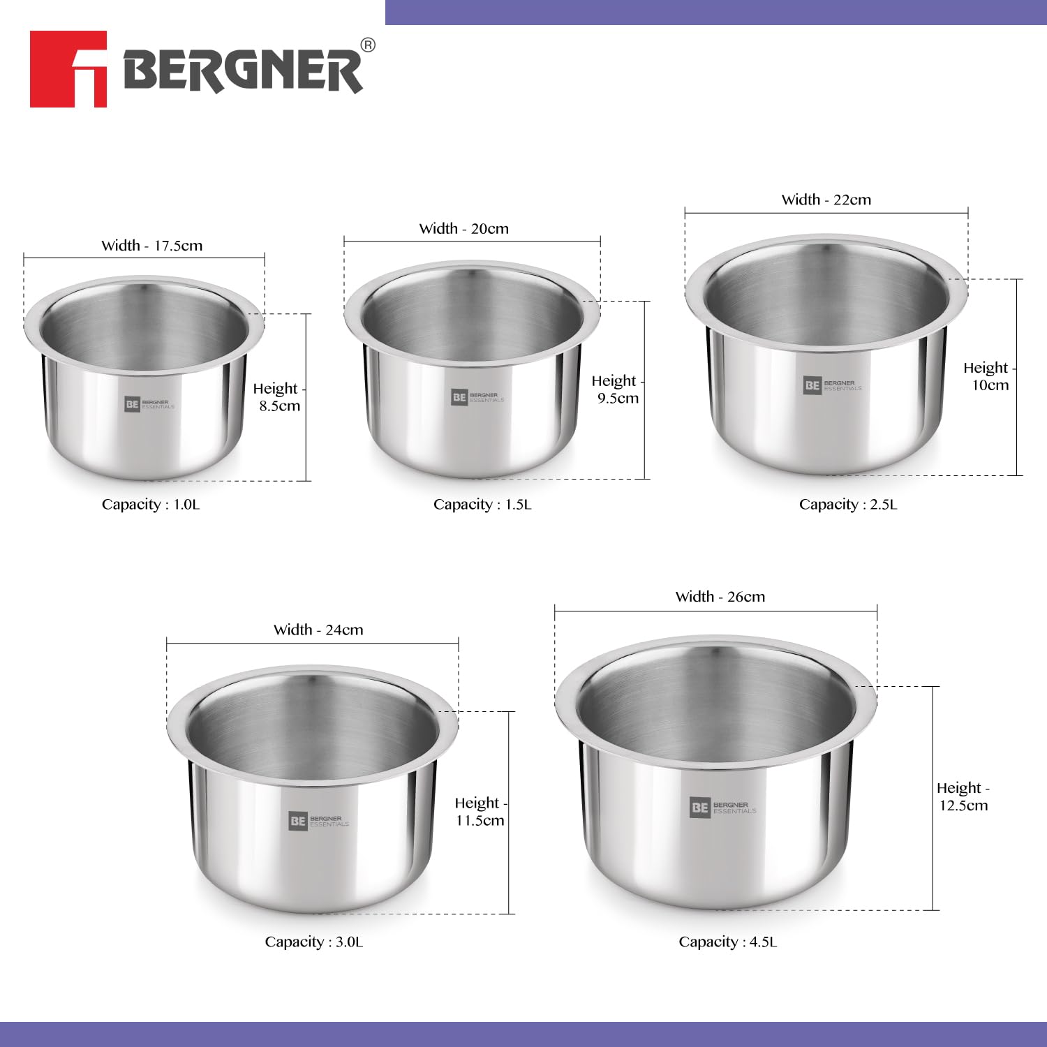 Bergner BE Essentials 5 Pcs Tope Set - Induction Bottom