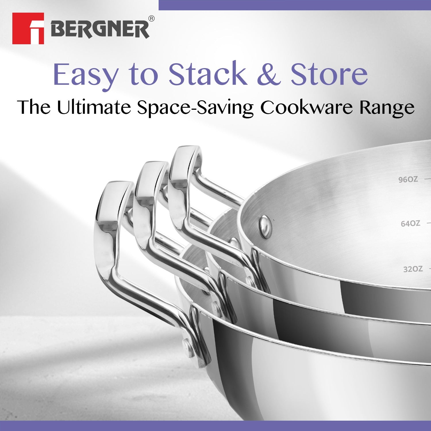 Bergner BE Essentials Tri-Ply Stainless Steel Extra Deep Kadai - Gas Stove Compatible (5-Year Warranty)