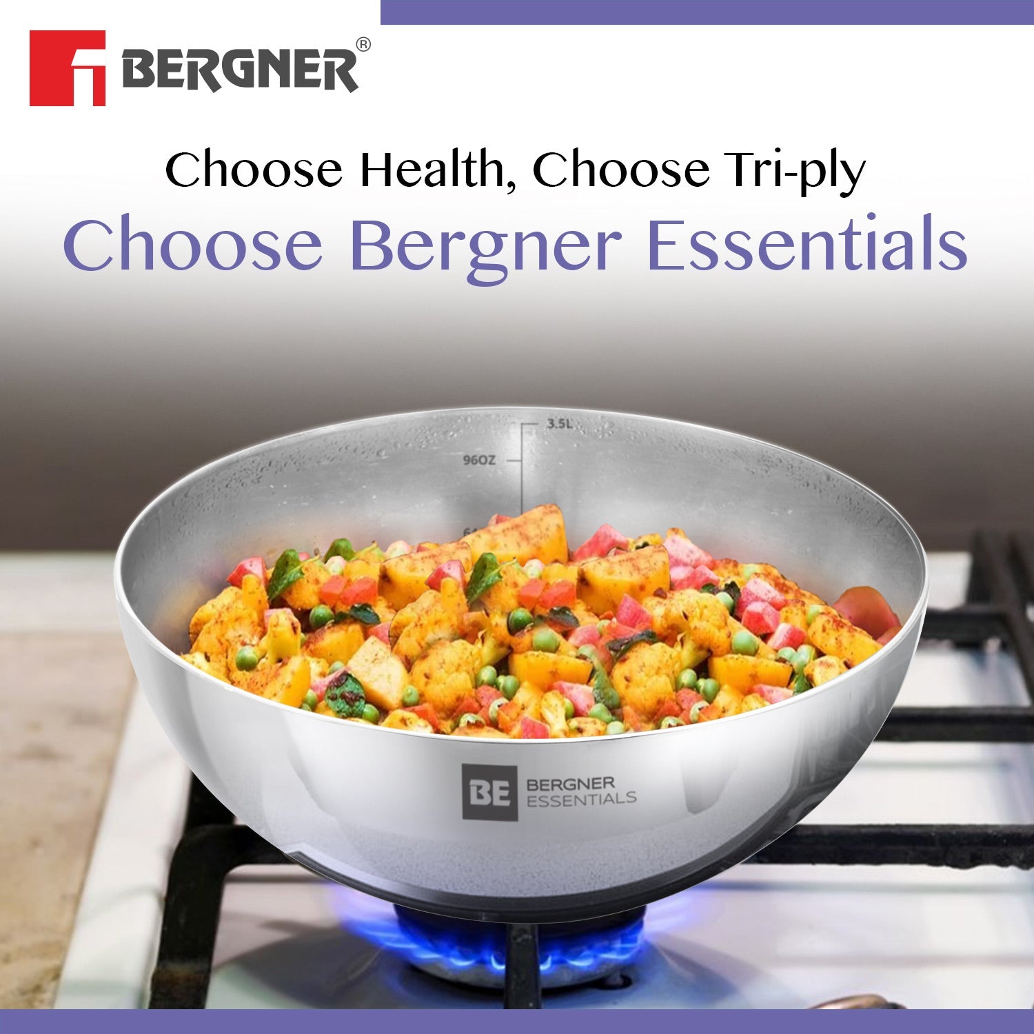 BE Essentials Tri-Ply Stainless Steel Tasra - Gas Stove Compatible