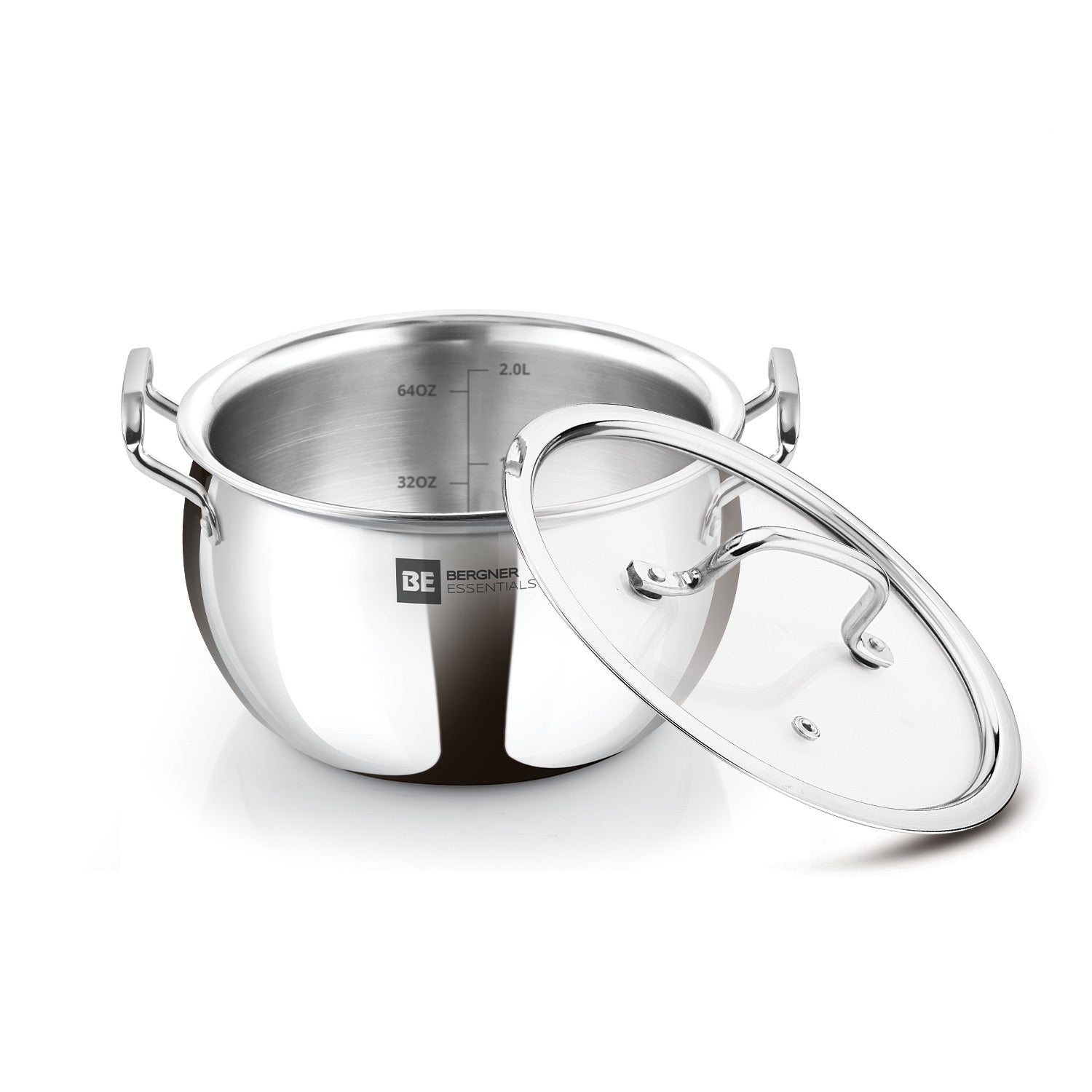 Bergner BE Essentials Tri-Ply Stainless Steel Rice Handi with Lid, 2.5mm Body Thickness - Induction Bottom (5-Year Warranty)