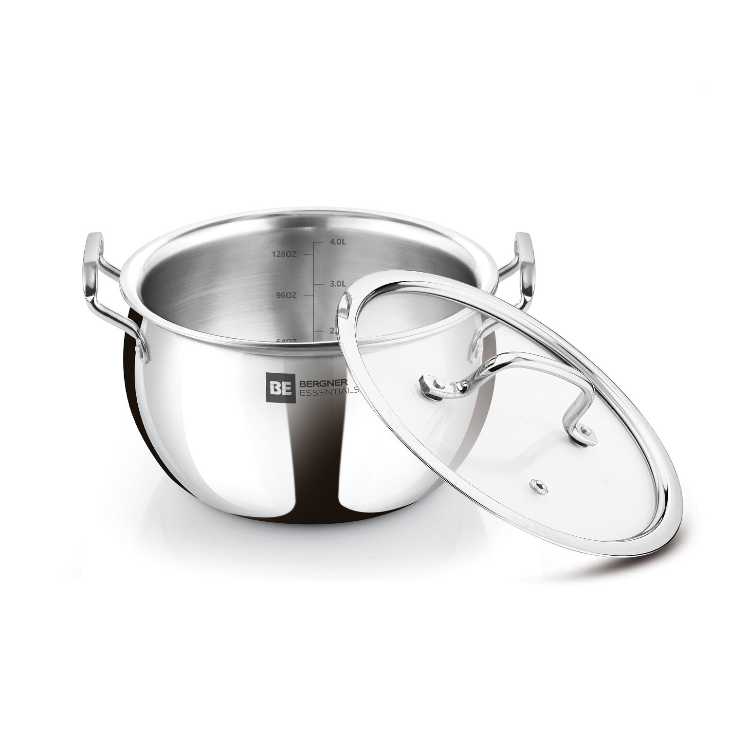 Bergner BE Essentials Tri-Ply Stainless Steel Rice Handi with Lid, 2.5mm Body Thickness - Induction Bottom (5-Year Warranty)