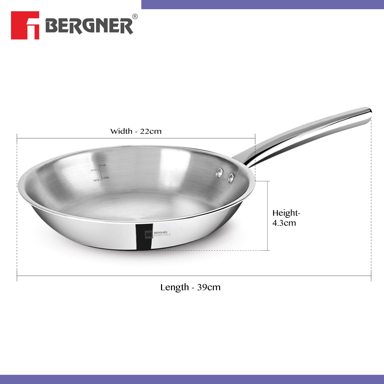 BE Essentials Tri-Ply Stainless Steel Frypan
