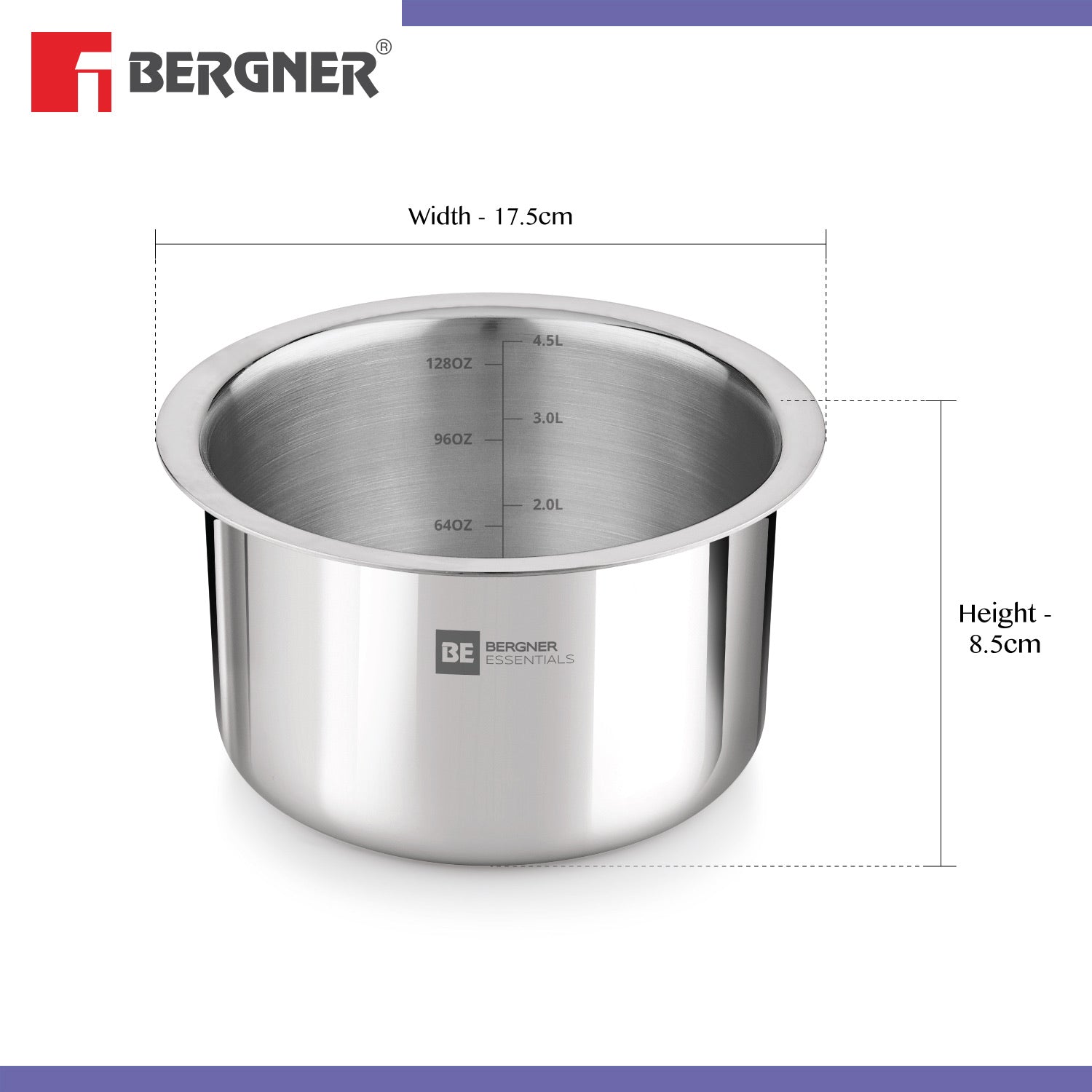 Bergner BE Essentials Tri-Ply Stainless Steel Junior Tope - Induction Bottom (5-Year Warranty)