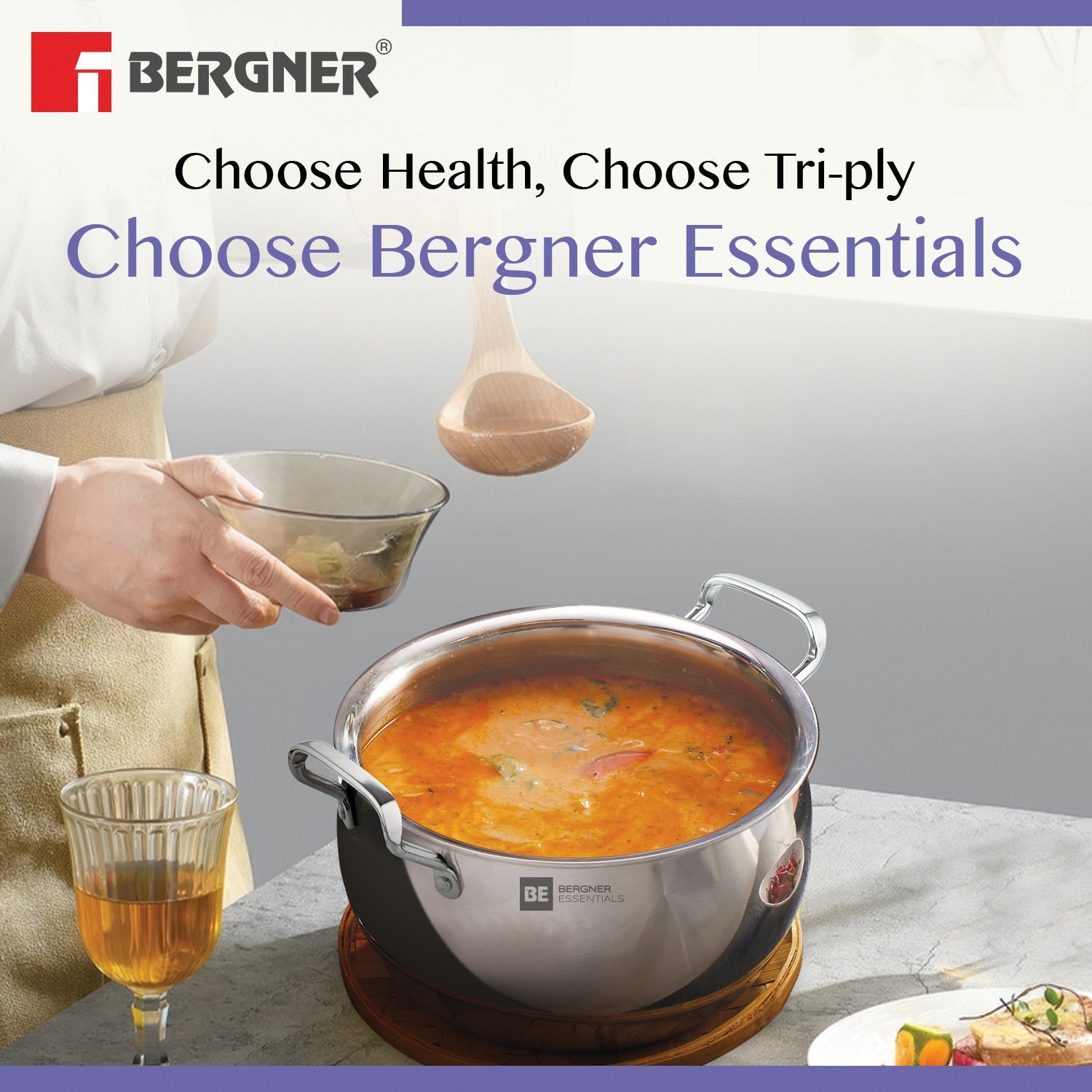 BE Essentials Tri-Ply Stainless Steel 3 Pcs Rice Handi Set